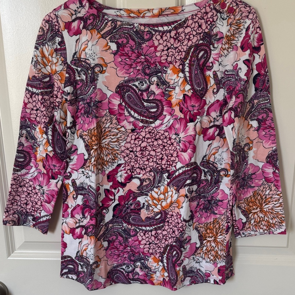 Charter Club Pink and Orange Floral Long Sleeve Top